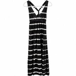 Hard Tail Forever Womens Tie Dye Maxi Dress Black White V-Neck T-Back SL-111 L